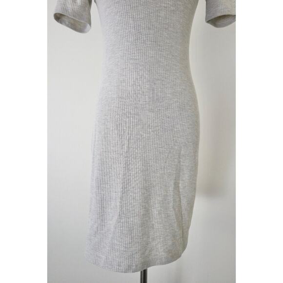 Reformation Size S Kendy Ribbed Short Sleeve Mini Dress Marble Gray Beige Heathe - Picture 4 of 13